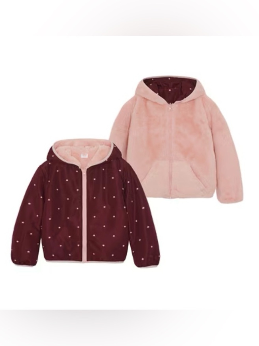 Wonder Nation Girl’s Faux Fur Reversible Hooded Jacket Burgundy/Peach XXL (18)